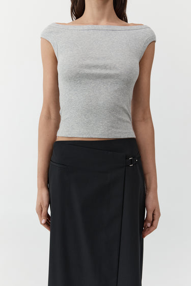 Organic Cotton Off Shoulder Top | Grey Marle