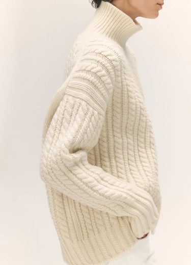 Caragh Cable High Neck in Undyed White