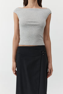 Organic Cotton Off Shoulder Top  | Grey Marle