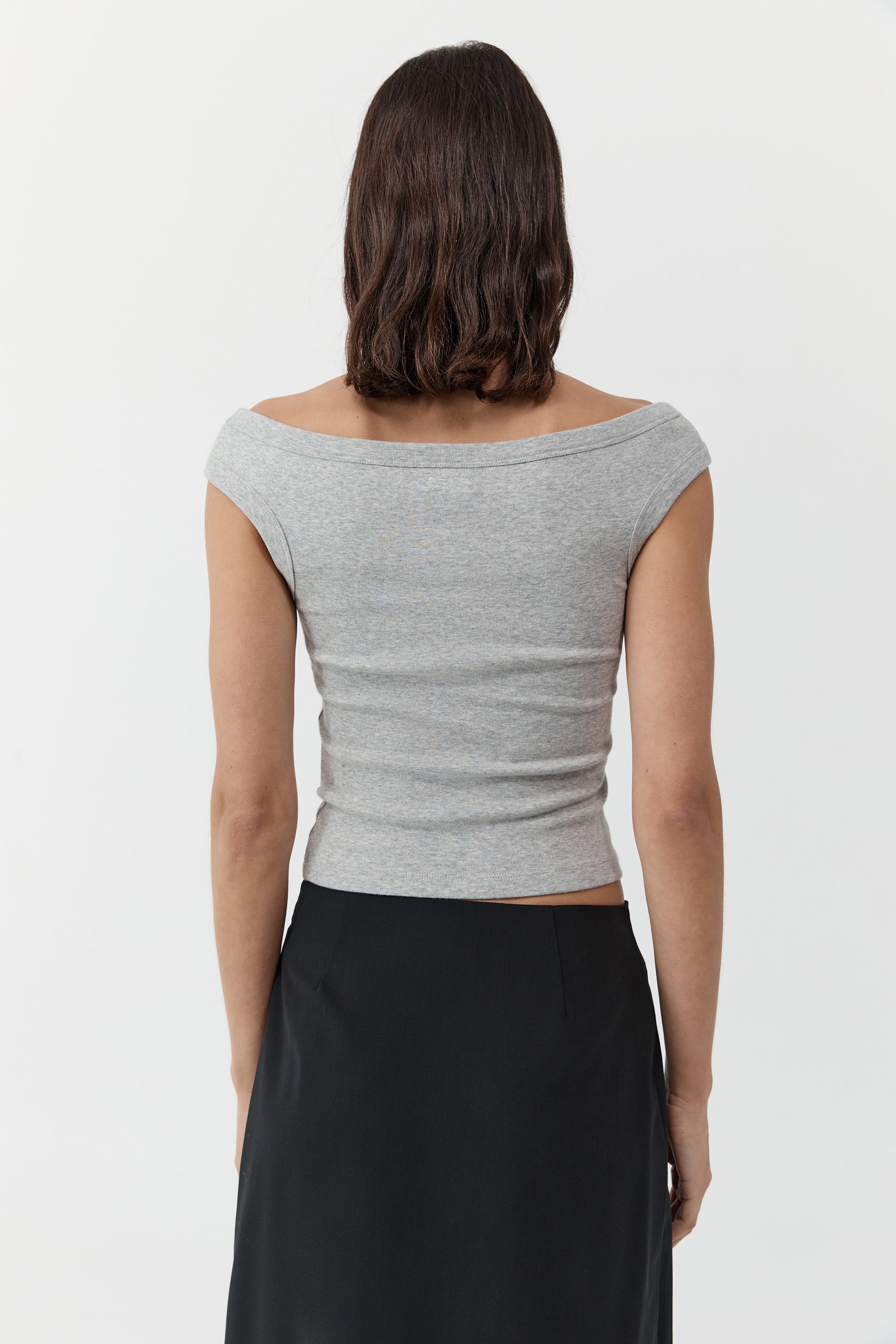 Organic Cotton Off Shoulder Top  | Grey Marle