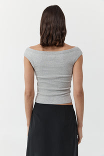 Organic Cotton Off Shoulder Top  | Grey Marle
