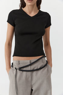 Organic Cotton V Neck Tee | Jet Black