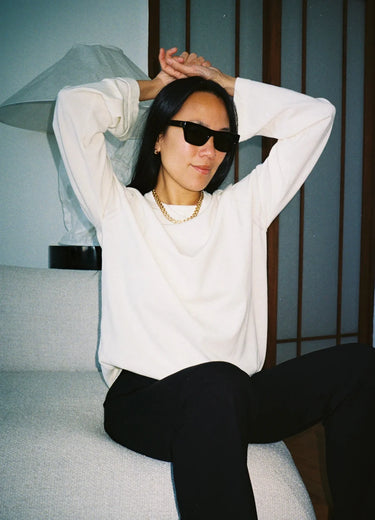 Long Sleeve Slouchy T-Knit in Ecru