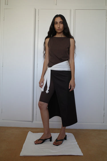 Stretch Jersey Boat Neck Top | Chocolate