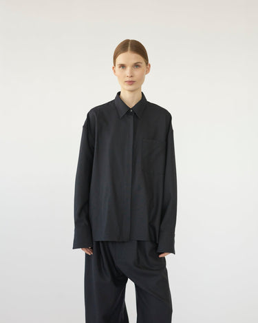 Fine Wool Overshirt in Navy