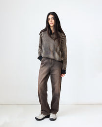 Stripe Leigh Polo | Black/Parchment Stripe