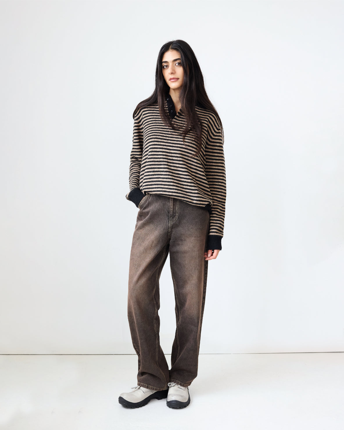 Stripe Leigh Polo | Black/Parchment Stripe