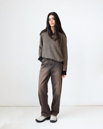 Stripe Leigh Polo | Black/Parchment Stripe