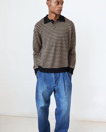 Stripe Leigh Polo | Black/Parchment Stripe