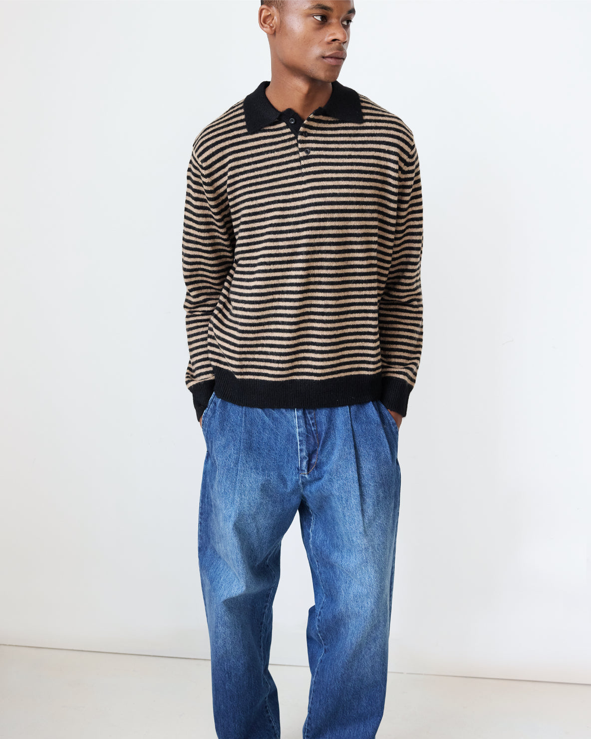 Stripe Leigh Polo | Black/Parchment Stripe