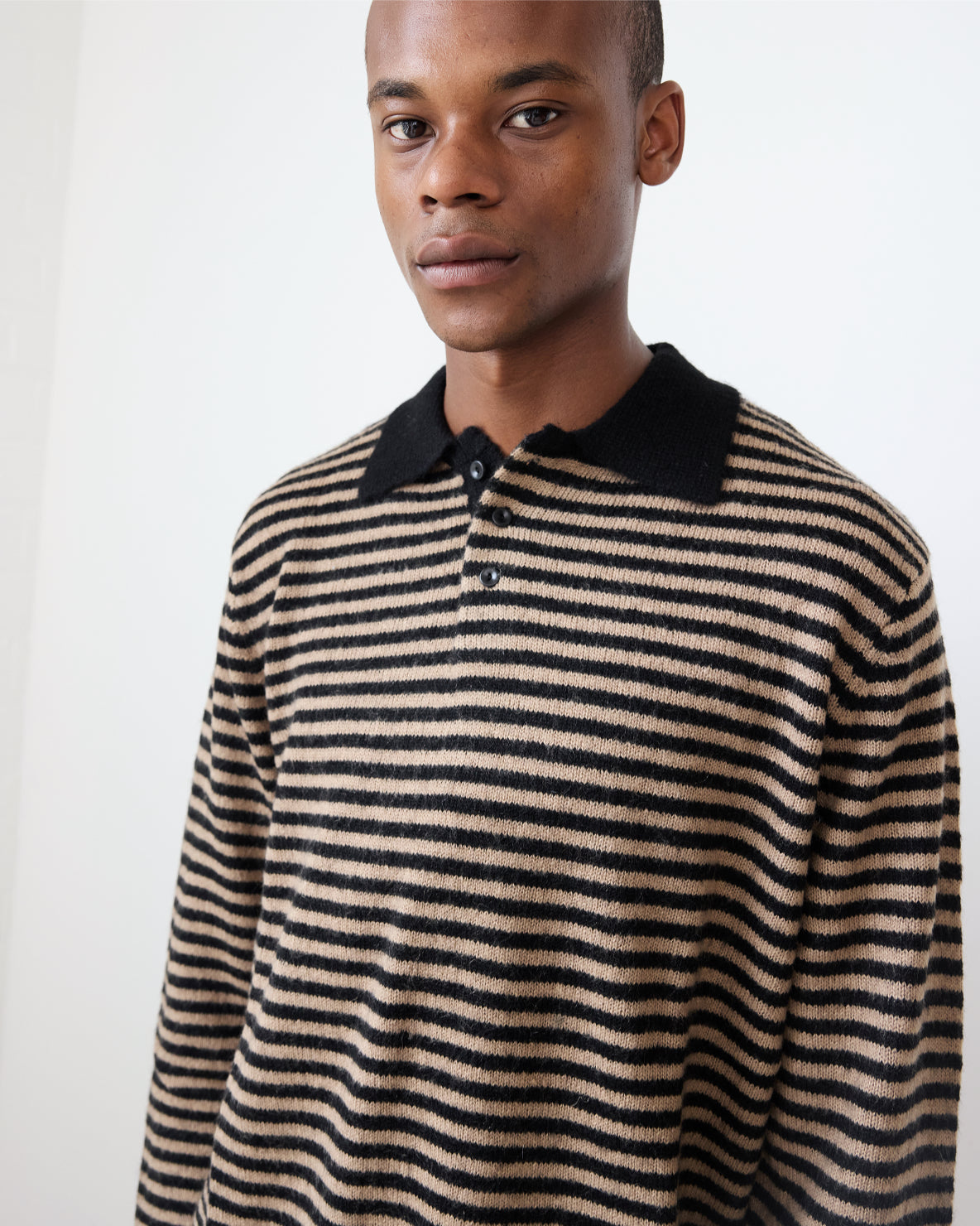 Stripe Leigh Polo | Black/Parchment Stripe