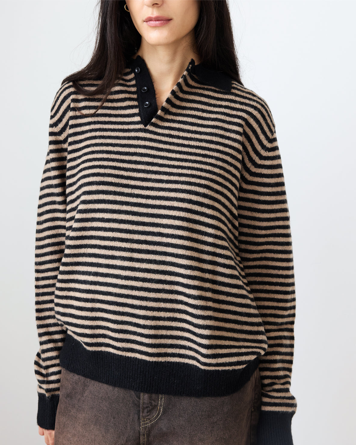 Stripe Leigh Polo | Black/Parchment Stripe