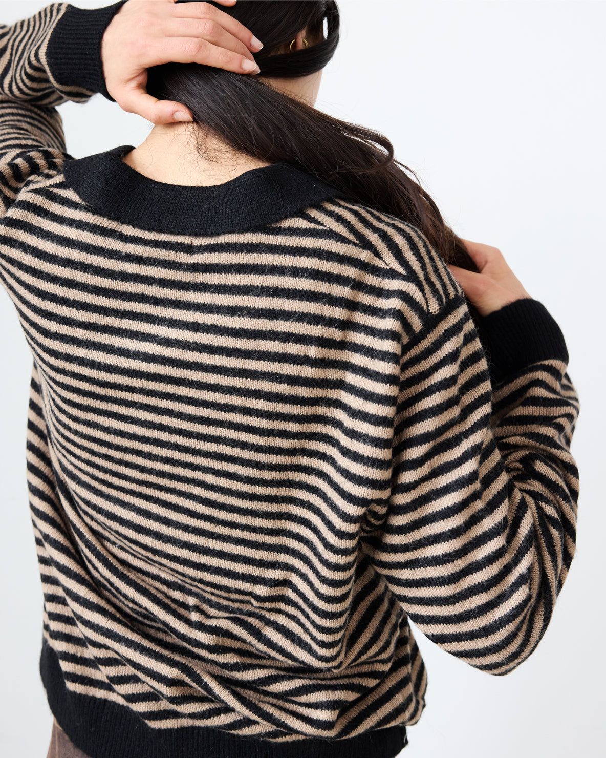 Stripe Leigh Polo | Black/Parchment Stripe