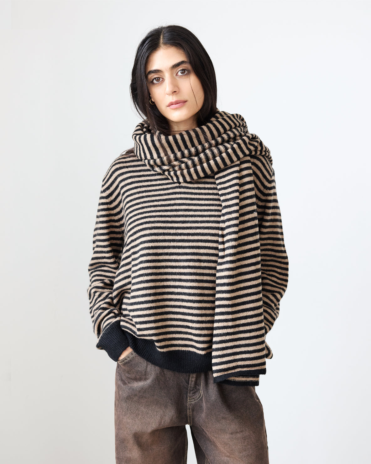 Wool Leigh Scarf | Black/Parchment Stripe