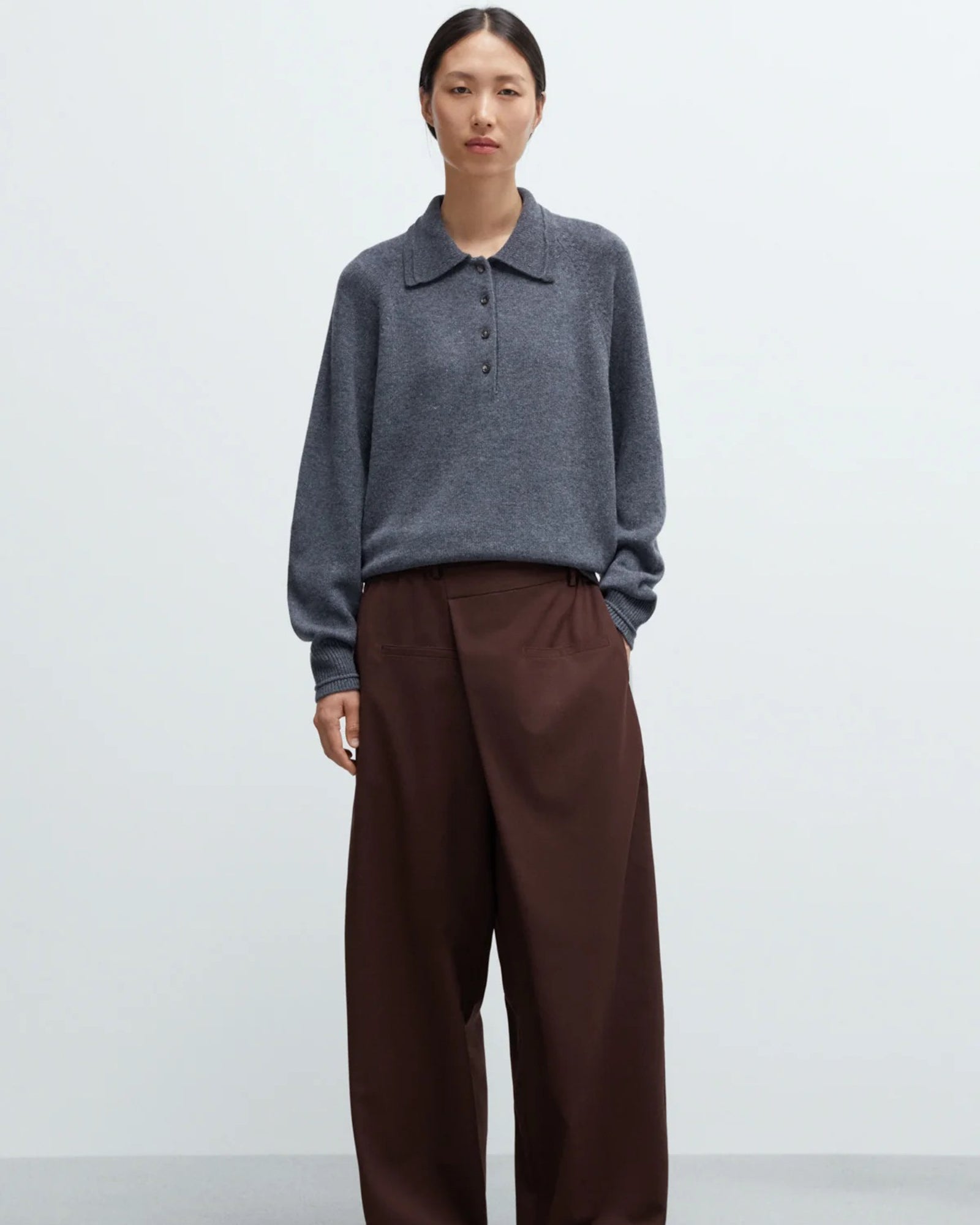 Merino Wool Polo Sweater | Grey