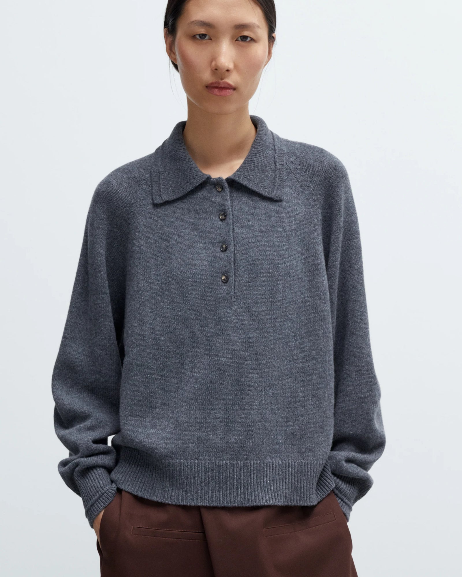 Merino Wool Polo Sweater | Grey