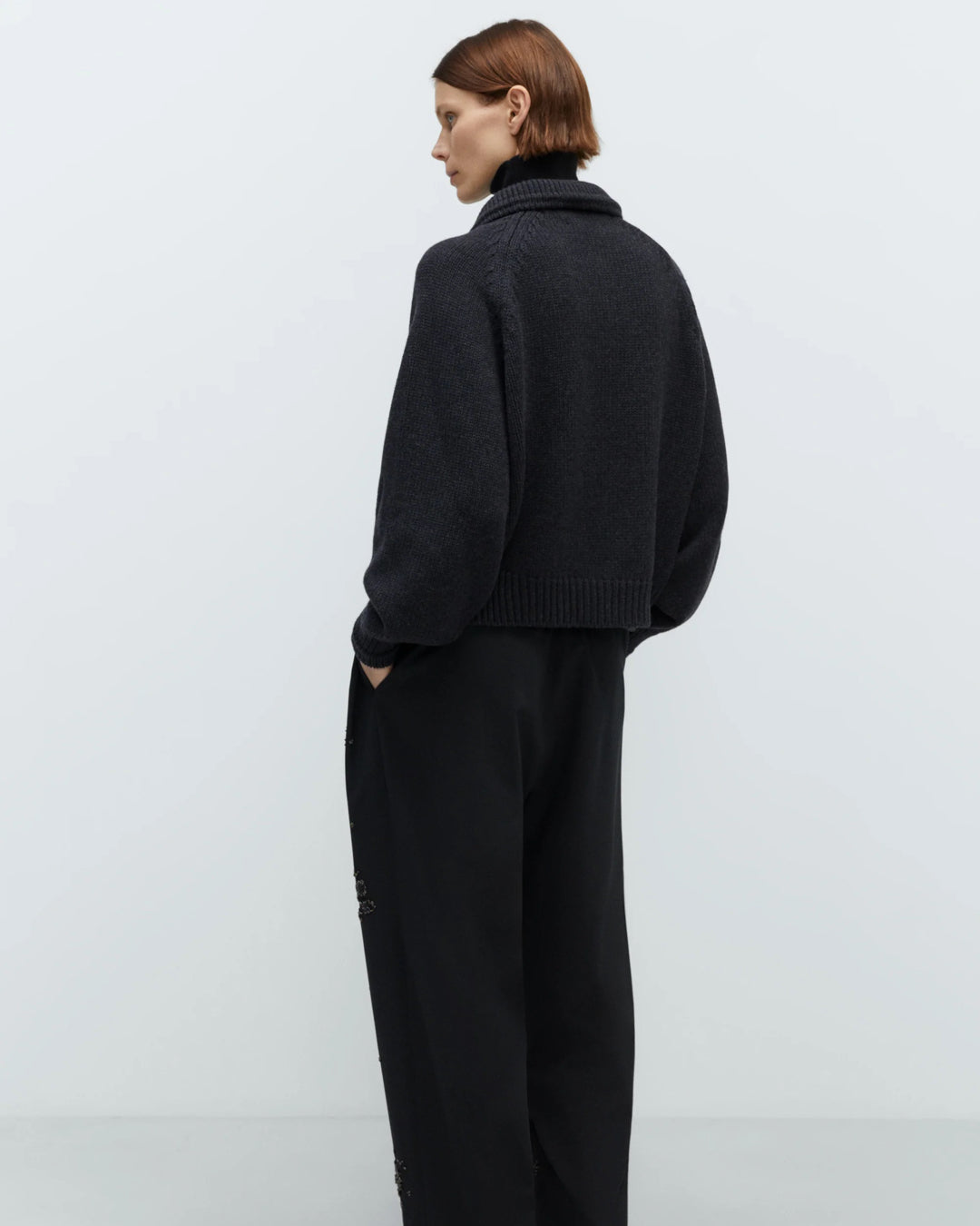 Merino Wool Collar Cardigan | Anthracite