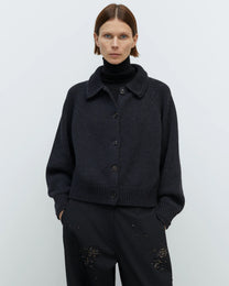 Merino Wool Collar Cardigan | Anthracite