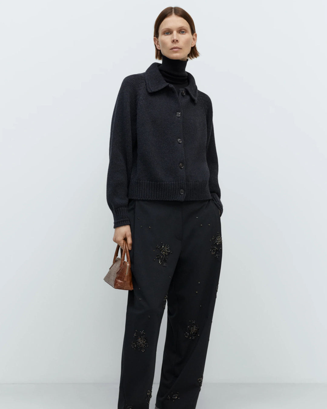 Merino Wool Collar Cardigan | Anthracite