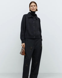 Merino Wool Collar Cardigan | Anthracite