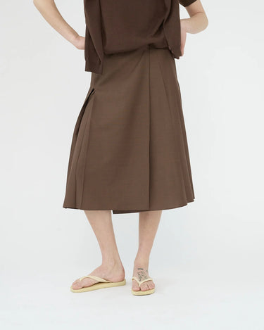 Tropical Wool Pleated Skirt | Brown