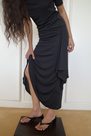 Viscose Jersey Double Collar Dress | Anthracite/Chocolate