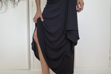 Viscose Jersey Double Collar Dress | Anthracite/Chocolate