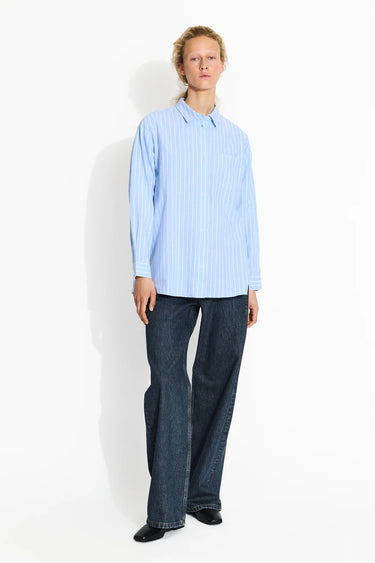 Edgar Shirt in Light Blue / Off White Stripe