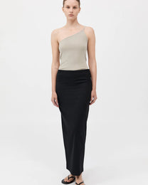 Raw Edge Column Maxi Skirt | Black