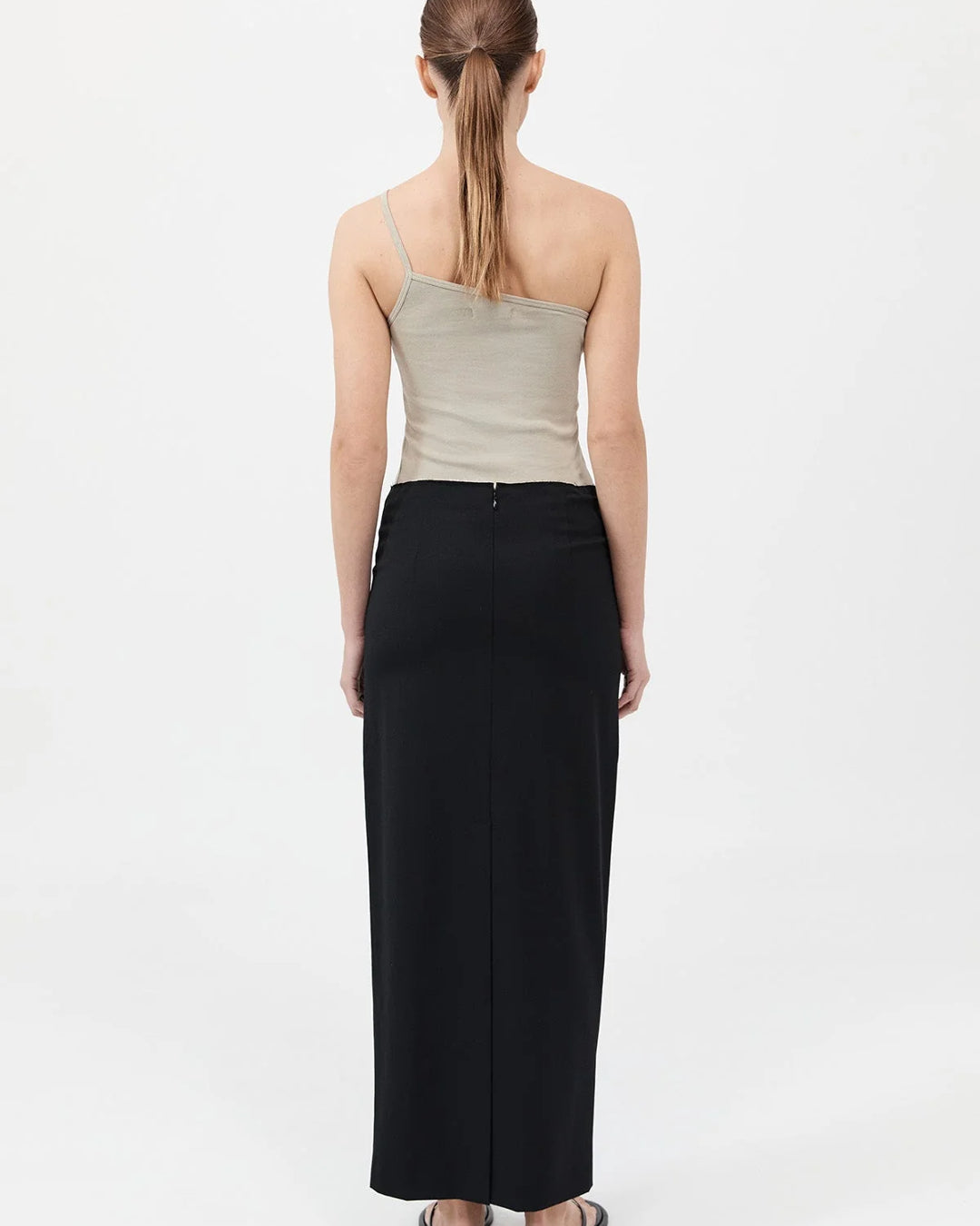 Raw Edge Column Maxi Skirt | Black