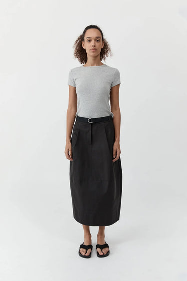 Canvas Pleat Cocoon Skirt | Black