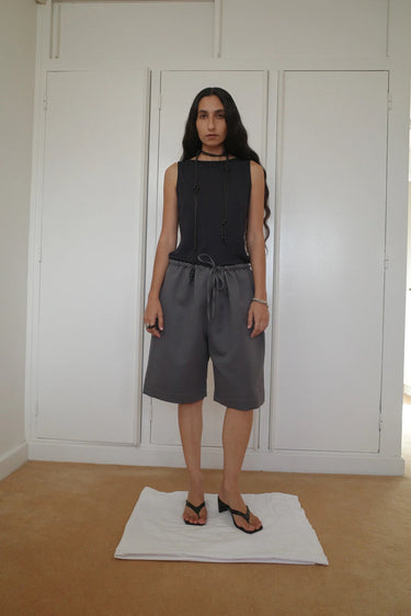 Stretch Jersey Boat Neck Top | Anthracite