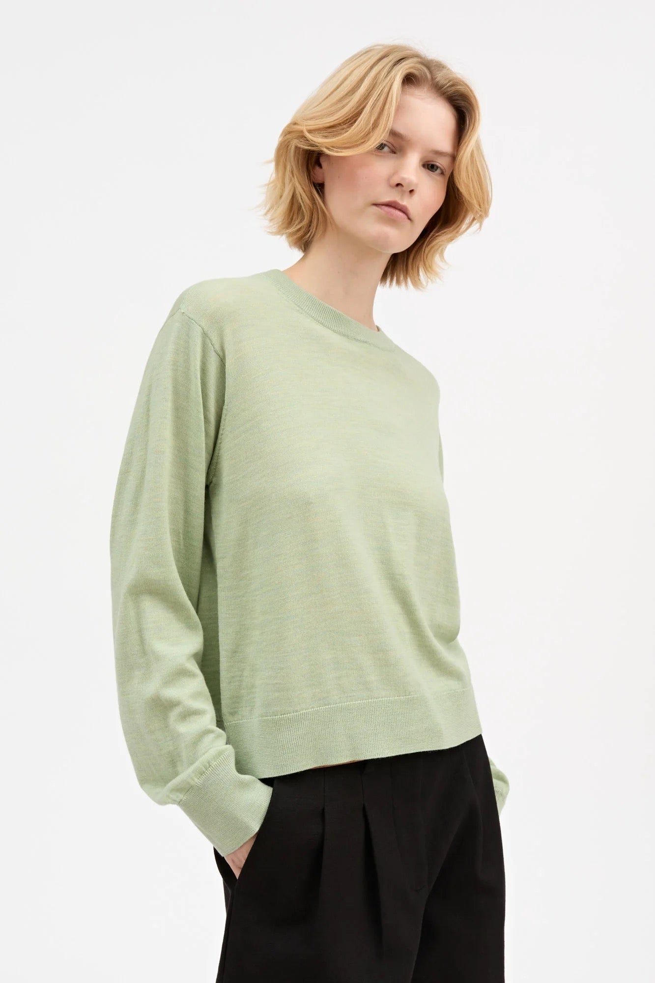 Amara O-Neck Jumper | Light Green Mélange