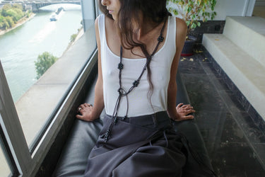Macramé wooden belt | Ink/Brown