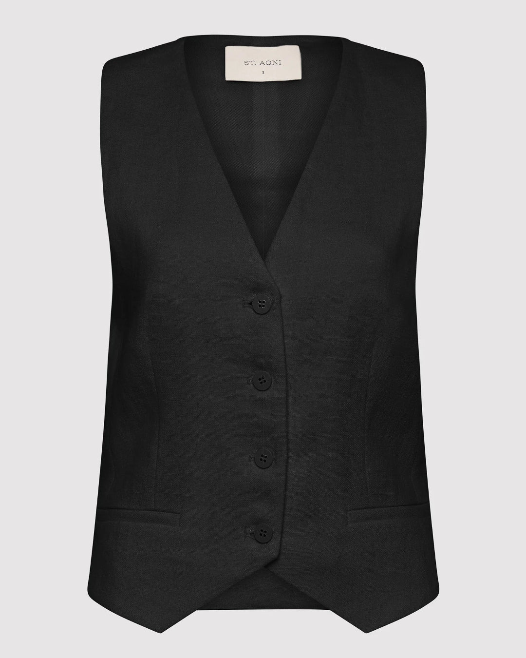 Tailored Linen Vest | Black