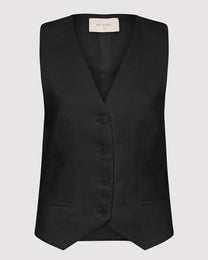 Tailored Linen Vest | Black