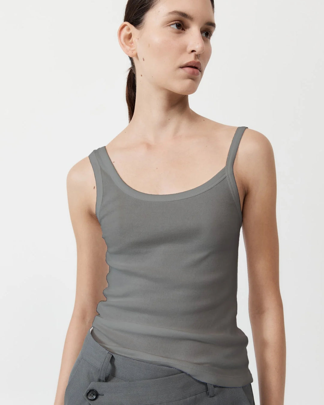 Organic Cotton Asymmetric Tank | Pewter Grey