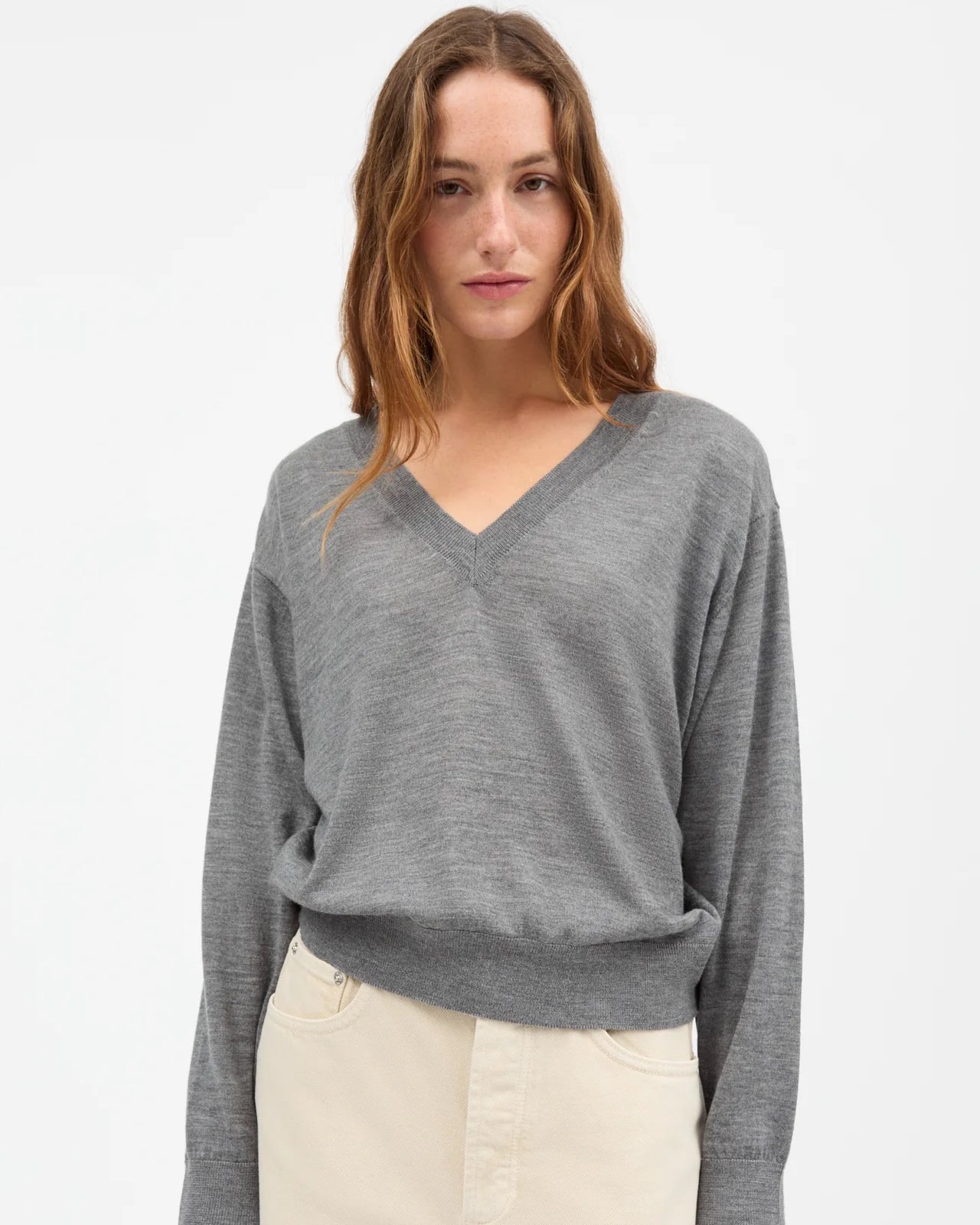 Amethyst V-Neck Jumper | Grey Melange