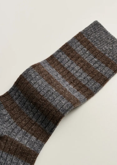Striped Cashmere Socks | Mix Grey