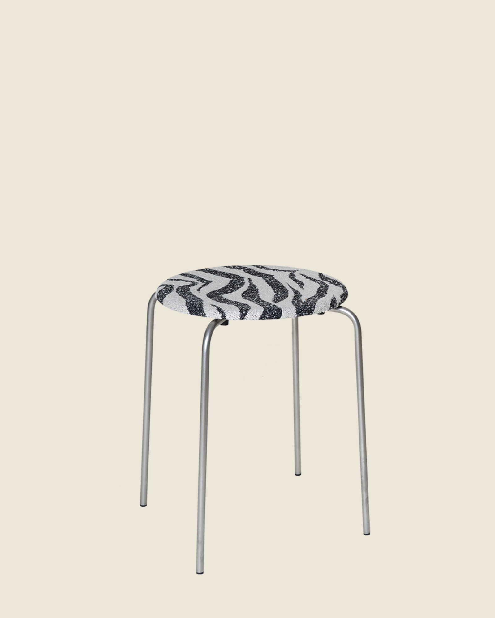 Petit Rond Stool | Stainless Steel / Zebra Fabric