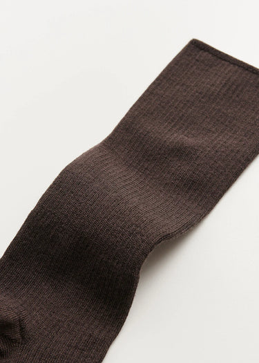 Wool Rib Socks in Brown