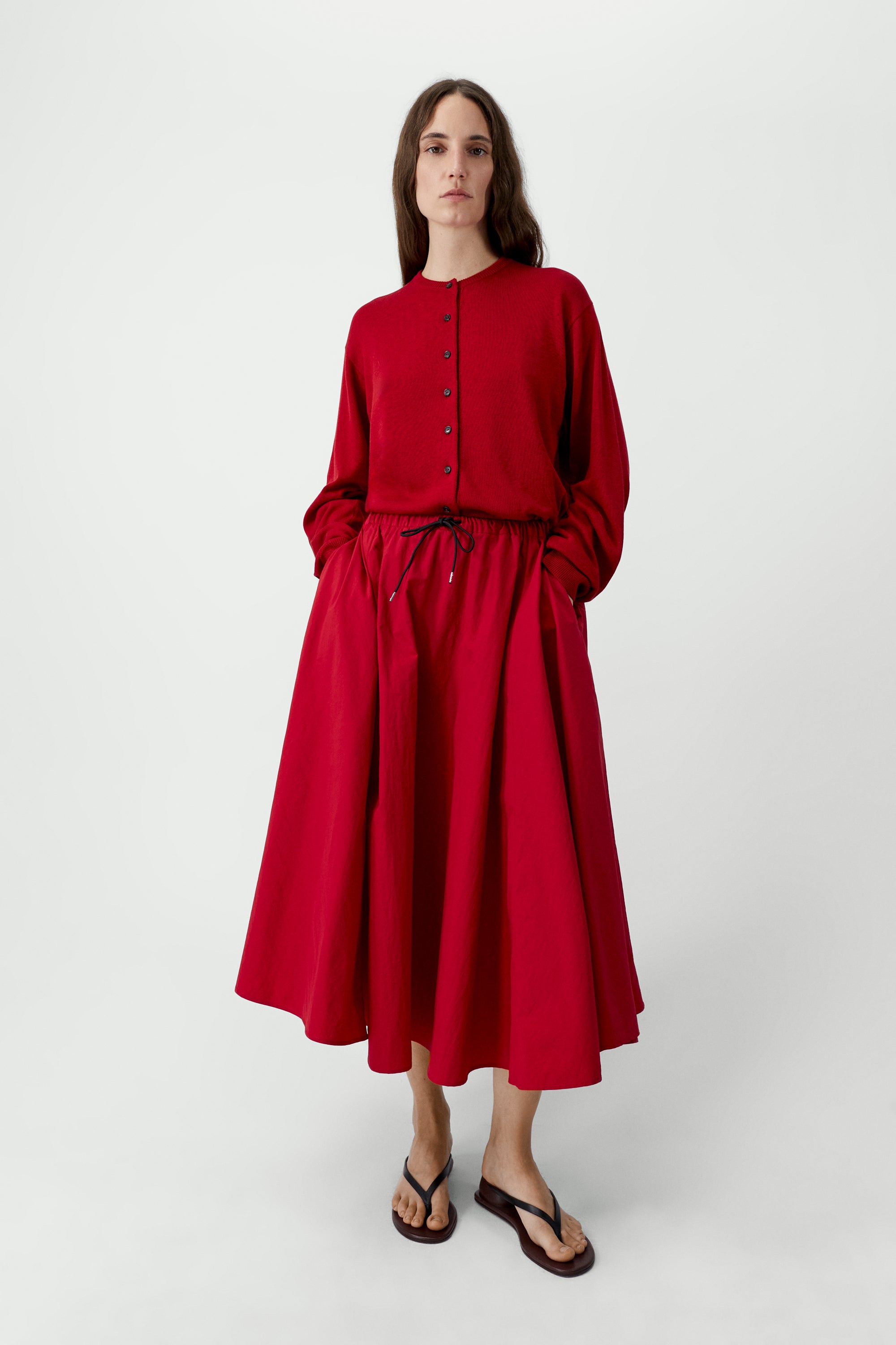 Cotton &amp; Silk Cardigan | Red