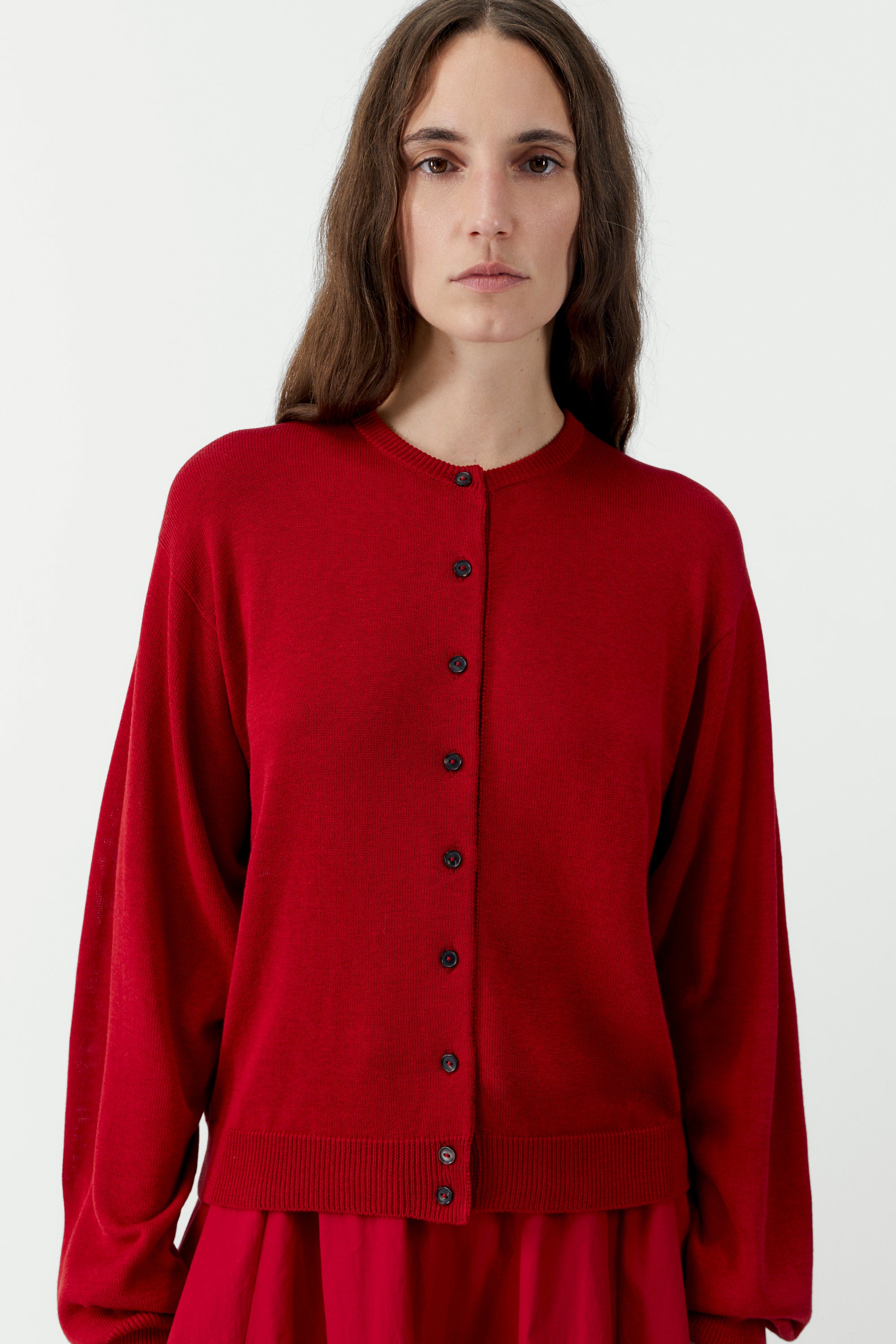 Cotton &amp; Silk Cardigan | Red