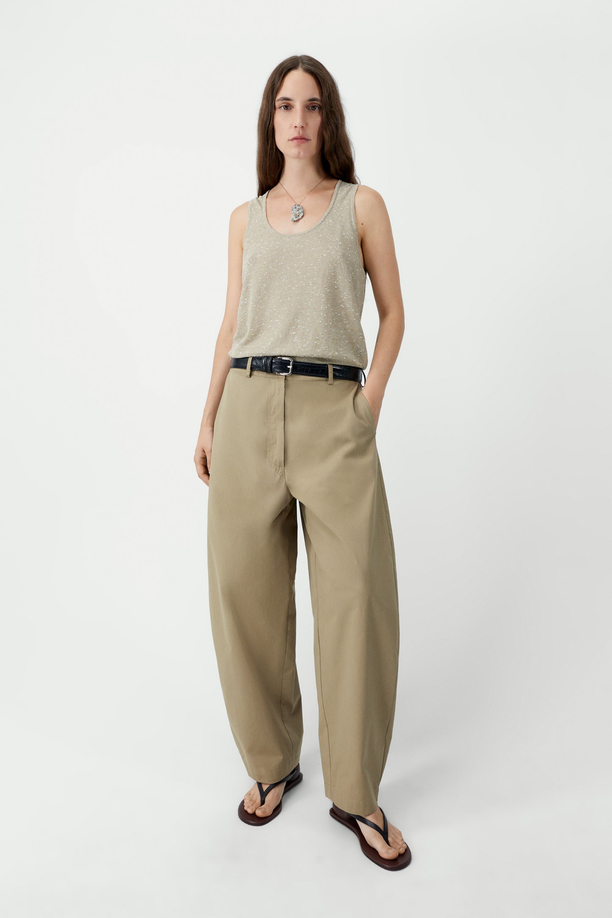 Cotton Curved Pants | Camel