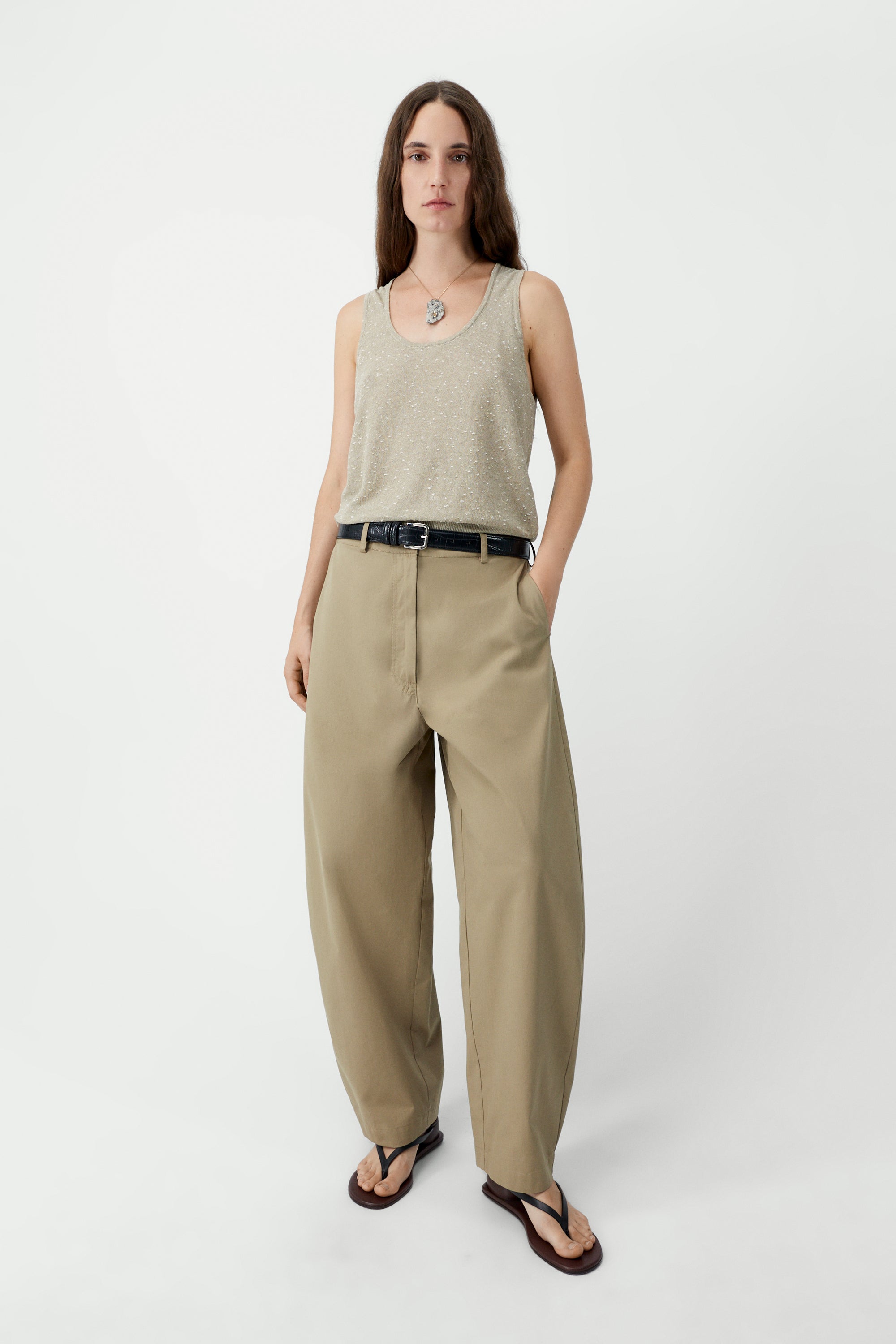 Cotton Curved Pants | Camel