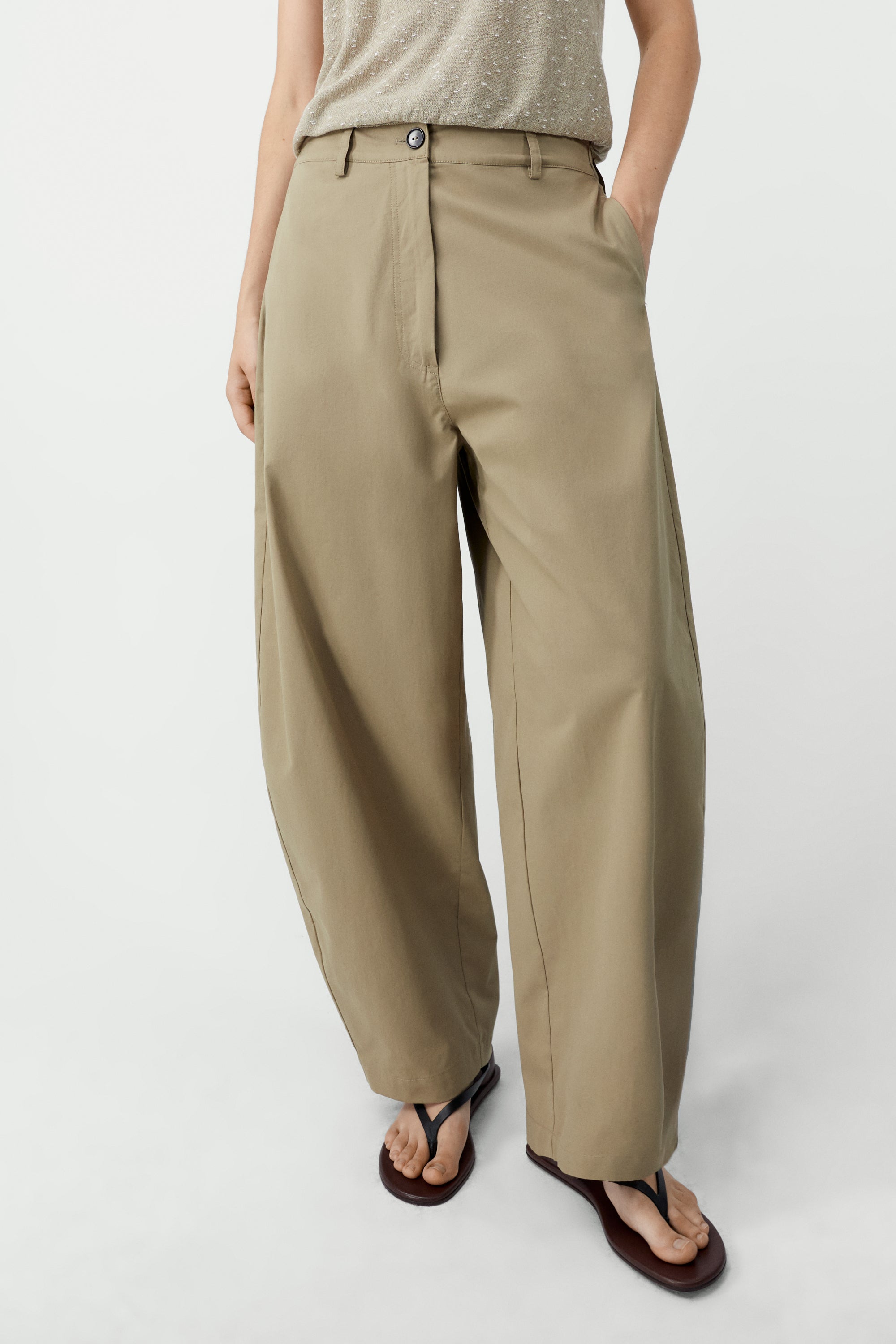 Cotton Curved Pants | Camel
