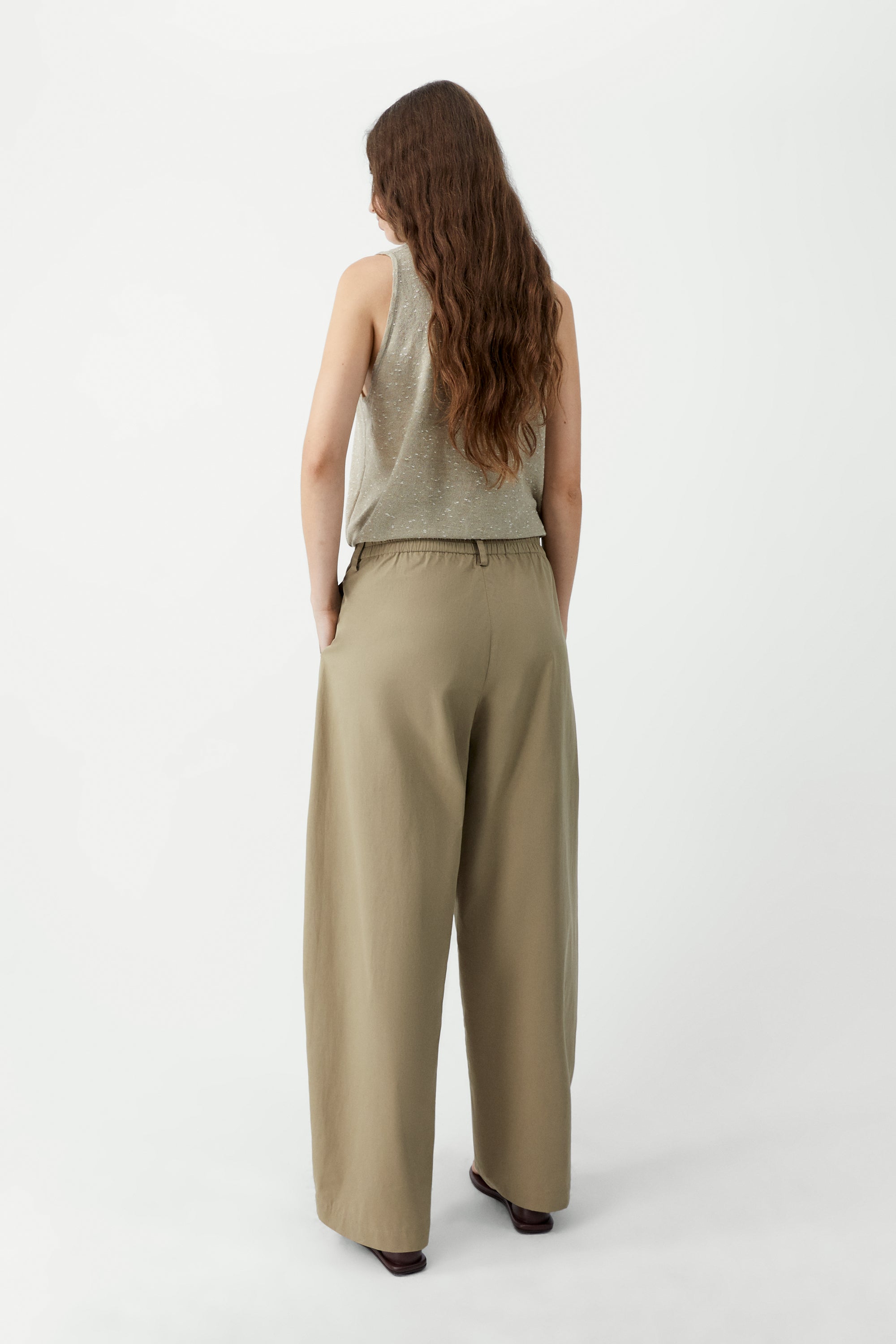 Cotton Curved Pants | Camel