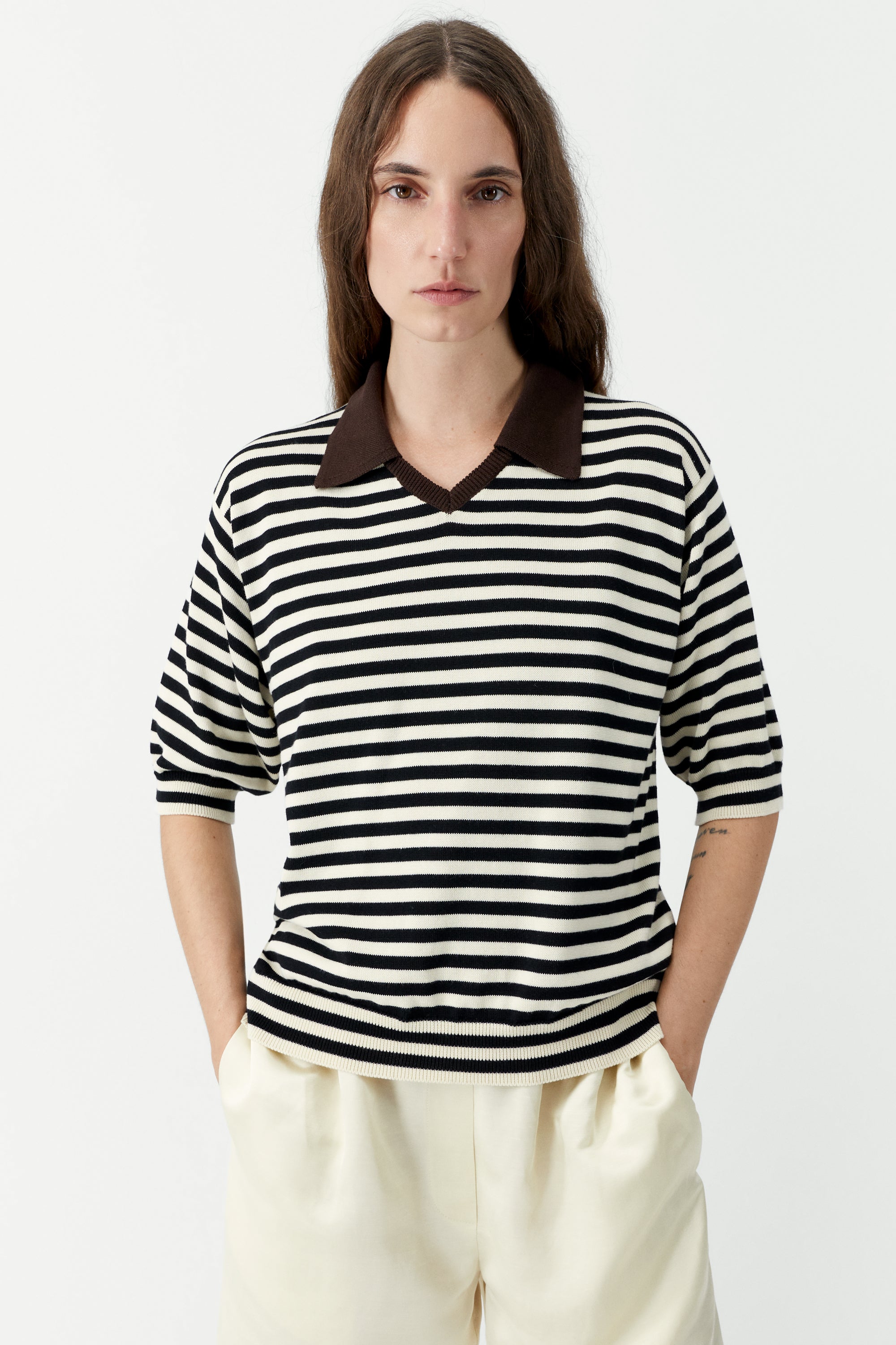 Organic Cotton V-Neck Polo | Striped