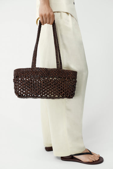 Wooden Beads Mini Bag | Brown