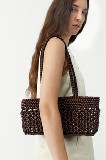 Wooden Beads Mini Bag | Brown
